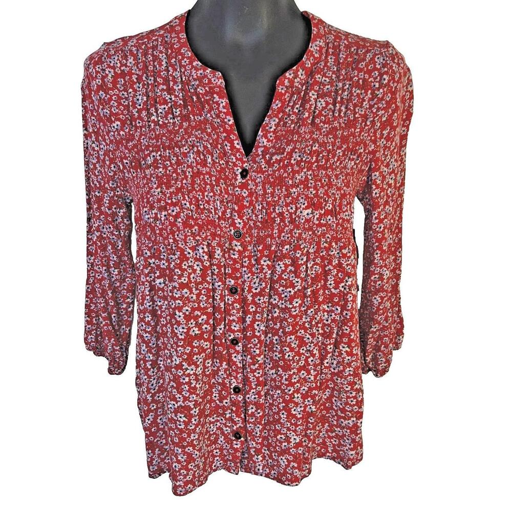 Knox Rose - Women's S Blouse Peplum Long Sleeve Gathered Waist Peasant Top